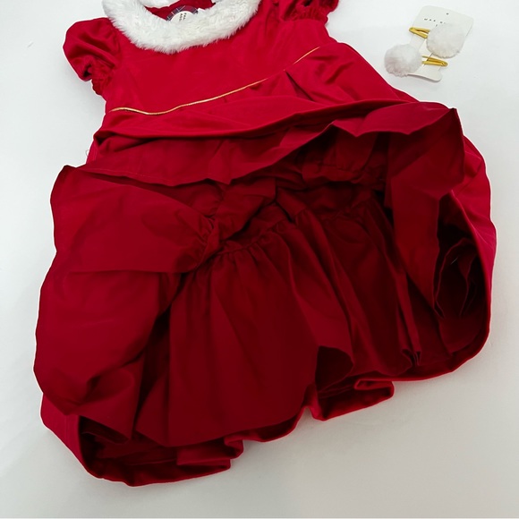 Max Studio Crimson Red Girls Faux Fur Collar Velour Dress With Hair Clip - Picture 7 of 8